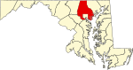 Mapa de Maryland con la ubicación del condado de Baltimore