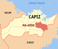 Mapa ng Capiz na nagpapakita sa lokasyon ng Ma-ayon.