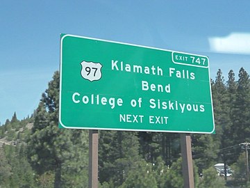 US 97 sign on I-5 in the City of Weed