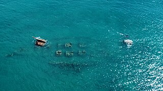 Vista aérea del pecio del crucero Vizcaya en la actualidad.