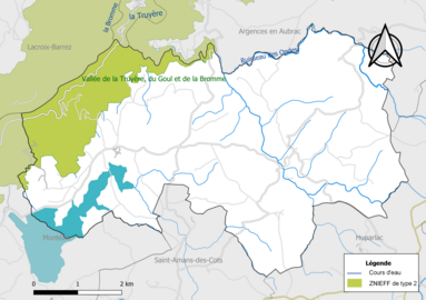 Carte de la ZNIEFF de type 2 de la commune.