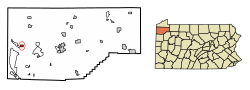 Location of Linesville in Crawford County, Pennsylvania.