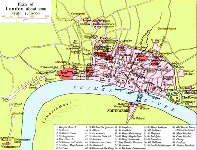 Kaart van Londen rond 1300