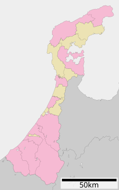 Mapa konturowa prefektury Ishikawa, w centrum znajduje się punkt z opisem „Hakui”