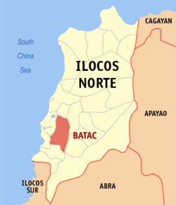 Mapa ng Ilocos Norte na nagpapakita ng kinaroroonan ng Batac