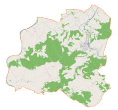 Mapa konturowa gminy Pleśna, po prawej znajduje się punkt z opisem „Łowczówek”