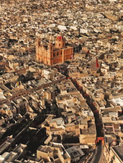 Aerial view of Żejtun with the parish church at the centre