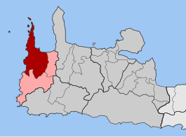 Localização da unidade municipal (vermelho) e do município de Císsamos (vermelho e rosa) na unidade regional de Chania