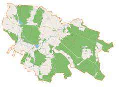 Mapa konturowa gminy Daleszyce, po lewej znajduje się punkt z opisem „Kaczyn”