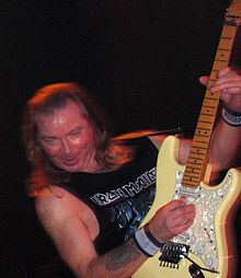 Dave Murray, during a show in Barcelona (A Matter of Life and Death World Tour).