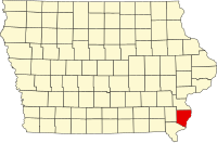 Map of Ajova highlighting Des Moines County