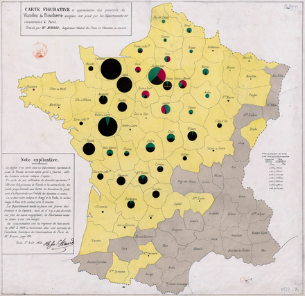 Carte de France avec un secteur pour chaue département exportateur de viande