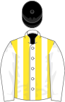 White and Yellow stripes, White sleeves, Black cap