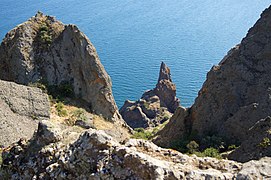 Rock formations by the sea, Karadag, Crimea, Карадаг, Крым.jpg