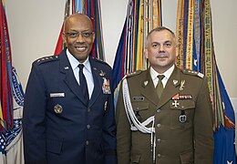 U.S. Air Force General CQ Brown, Jr., Chairman of the Joint Chiefs of Staff, meets with Lieutenant General Wieslaw Kukula, Chief of the General Staff of the Polish Armed Forces at the Pentagon on November 2, 2023.jpg