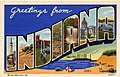 Image 15"Greetings from Indiana" large-letter postcard c. 1939 (from History of Indiana)