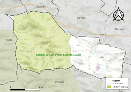 Carte de la ZNIEFF de type 2 sur la commune.