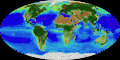 Image 29An animation of the changing density of productive vegetation on land (low in brown; heavy in dark green) and phytoplankton at the ocean surface (low in purple; high in yellow) (from Earth)