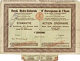 Action de la Norsk Hydro (Société Norvégienne de l'Azote et de Forces Hydro-Electriques) de 180 Kr. or = 250 francs, émise le 1er juillet 1912 à Notodden, signée en original par Knut Agathon Wallenberg pour le conseil des directeurs