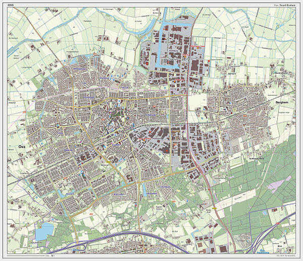 Topografisch kaartbeeld van Oss, december 2013. Klik op de kaart voor een vergroting.