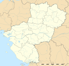 Mapa konturowa Kraju Loary, u góry po prawej znajduje się punkt z opisem „Vouvray-sur-Huisne”
