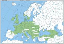 Distribución do carballo branco en Europa