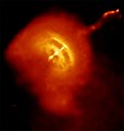 Nærbillede af Vela Pulsaren, en pulsar som pulserer med radiostråling, synligt lys, røntgenstråling og gammastråling. (Chandra X-ray Observatory 2000-2002).