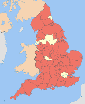 Karta današnjih engleskih nemetropolitanskih grofovija (označeno crvenom)