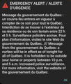 Message d'alerte du gouvernement du Québec pour le couvre-feu du 31 décembre 2021
