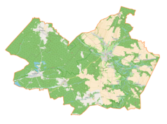 Mapa konturowa gminy Narol, blisko centrum na prawo u góry znajduje się punkt z opisem „Zagrody”