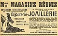 Publicité pour l'ouverture de la bijouterie-joaillerie des Magasins réunis de Nancy, 1908, Henri Bergé, Palais des ducs de Lorraine