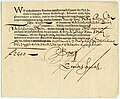 Un bono utilizado por la VOC, del 7 de noviembre de 1623 por la suma de 2.400 florines.