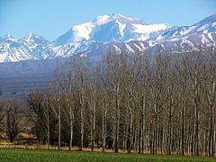 Vista de la cordillera desde la localidad de Barreal, Calingasta.