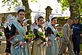 La reine des Fleurs d'Ajonc 2014 et ses demoiselles d'honneur défilant à la Fête des Brodeuses de Pont-l'Abbé 2
