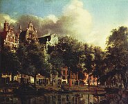 Jan van der Heyden (cityscape) and Adriaen van de Velde (figures). View of the Herengracht, Amsterdam label QS:Len,"View of the Herengracht, Amsterdam" label QS:Lpl,"Widok Herengracht w Amsterdamie" label QS:Lnl,"Gezicht op de Herengracht in Amsterdam" circa 1668-1674. oil on panel medium QS:P186,Q296955;P186,Q106857709,P518,Q861259 . 36.5 × 44 cm (14.3 × 17.3 in). Paris, Louvre Museum.