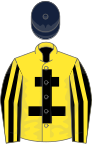 Yellow, black cross of lorraine, striped sleeves