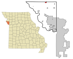 Location within Platte County and Missouri