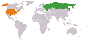 Mapa indicando localização dos Estados Unidos e da Rússia.