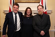 Left to Right, Tom Hunt MP. Gillian Keegan, Secretary of State for Education and Matthew C. Applegate at Number 10, Skills Champion Reception