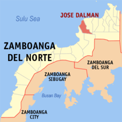 Map of Zamboanga del Norte with Jose Dalman highlighted