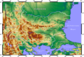 Topographic map of Bulgaria (German)