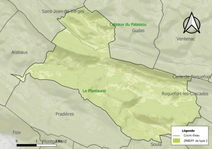 Carte des ZNIEFF de type 2 sur la commune.