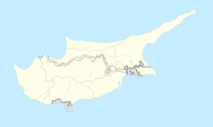 Mapa konturowa Cypru, blisko centrum na dole znajduje się punkt z opisem „Aradipu”