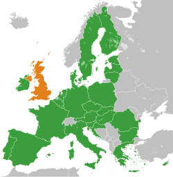 Map indicating locations of European Union and United Kingdom