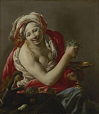 Hendrick ter Brugghen, Bacchante avec un singe, 1627.