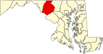 Mapa de Maryland con la ubicación del condado de Frederick