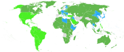 Mapamundi con los participantes en la Segunda Guerra Mundial.      Aliados     Aliados tras el ataque a Pearl Harbor     Potencias del Eje     Países neutrales