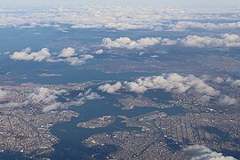 Aerial view of North Shore of Long Island in 2021