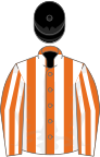 Orange and white stripes, black cap