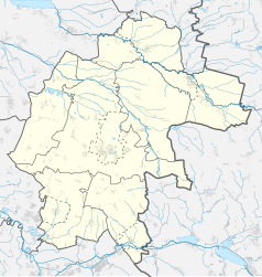 Mapa konturowa powiatu strzeleckiego, na dole po lewej znajduje się punkt z opisem „Leśnica”